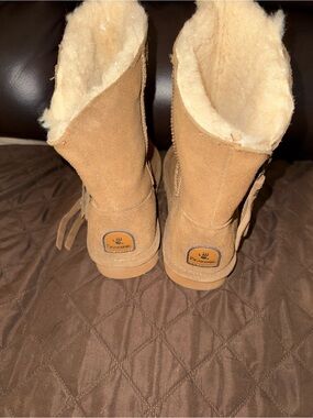 BearPaw Tan Suede Shearling Mid-Calf Boots
